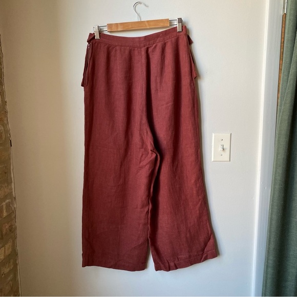 Samantha Pleet Rust Wide-Leg Linen Pants size 10 - Picture 6 of 8